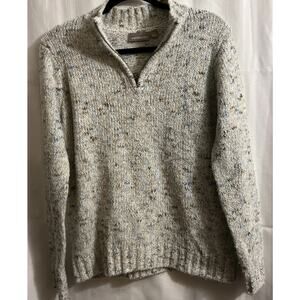 Croft Barrow Sweater Women Large Quarter Zip Speckled Pullover Gray Chunky Rib